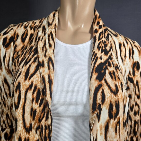 Y2K Leopard Print Blazer Size S Open Front Emo Indie Sleaze Grunge Office Siren - Picture 2 of 9